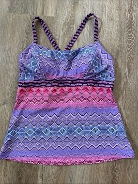 Prana Purple & Pink Geometric Swim Top (M)